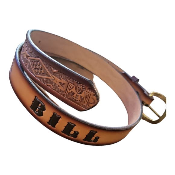 Vintage Other - Vintage 80's Thunderbird Aztec Leather Tooled Belt "Bill" Size 36